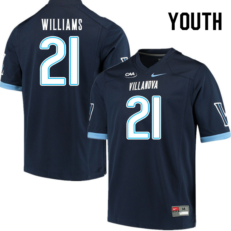 Youth #21 Jayvont Williams Villanova Wildcats College Football Jerseys Stitched Sale-Navy